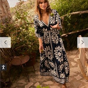 Boden Navy and Cream Maya Kimono Jersey Maxi